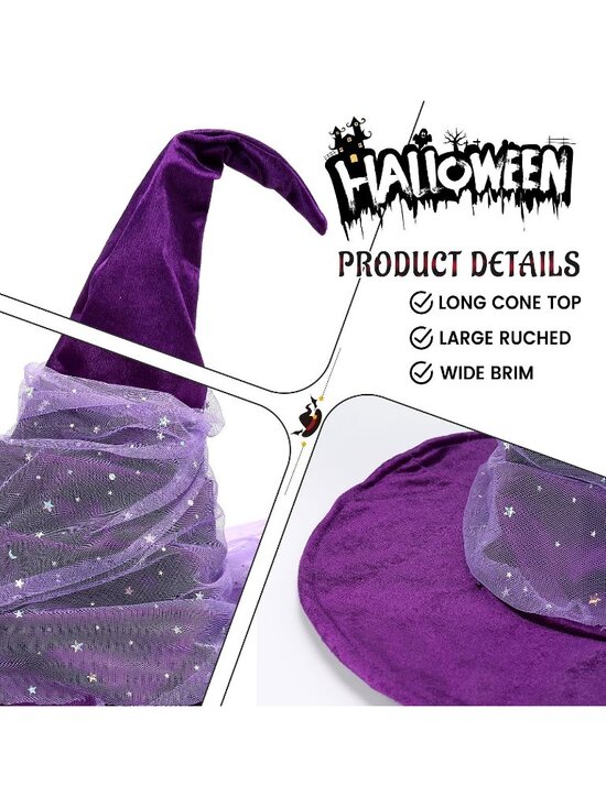 Vintage Purple Velvet With Mesh Witch Hat for Women Halloween Costume Accessory main image 5